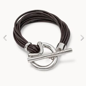 $125 Uno de 50 Meetingpoint bracelet brown silver leather toggle multi strand